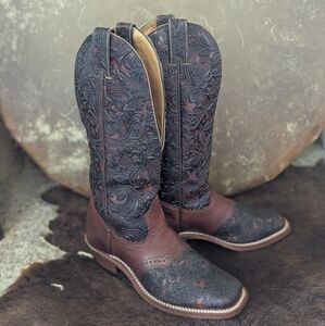 BOULET ladies #2069 tooled leather cowboy western boots square toe wide calf sz6
